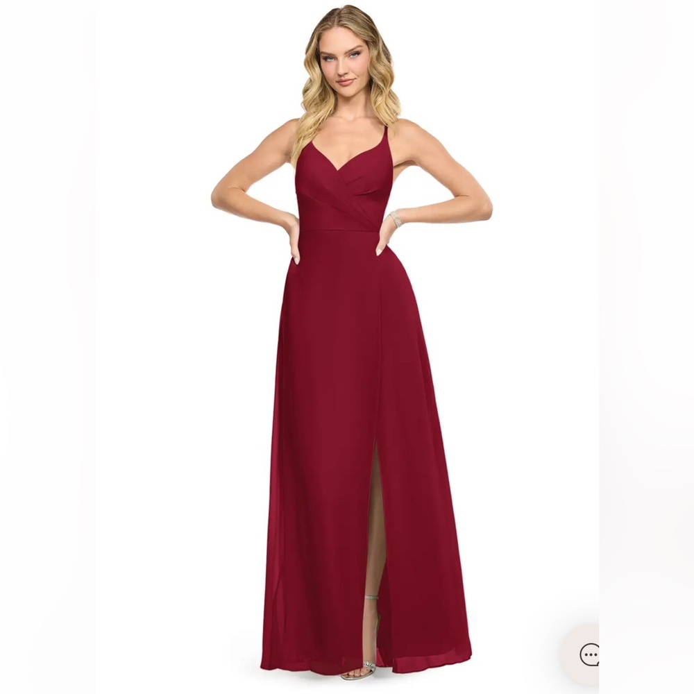Azazie Davis Burgundy Spaghetti Strap Dress